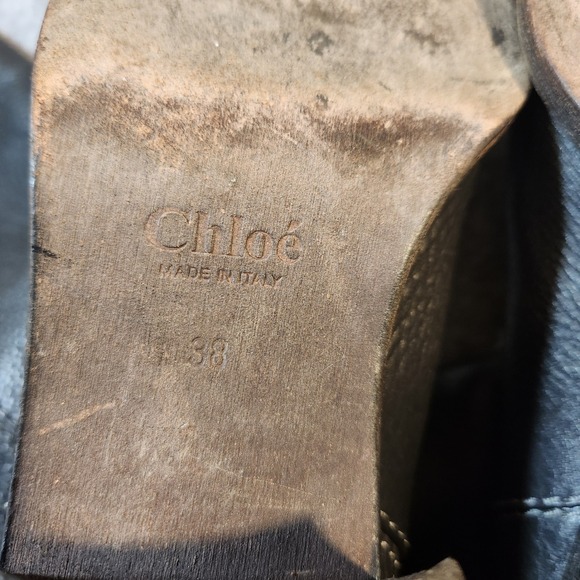 Chloé Black Leather Riding‎ Boots Gold Buckle Detail Women's Size 38 EU 8 US - Picture 7 of 7
